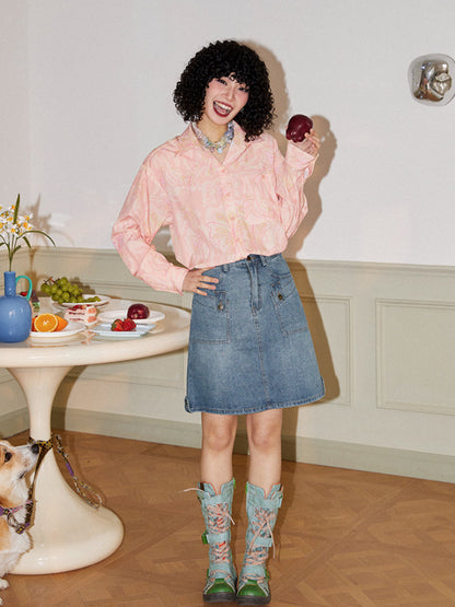 Butterfly print loose long sleeve shirt【s0000006553】