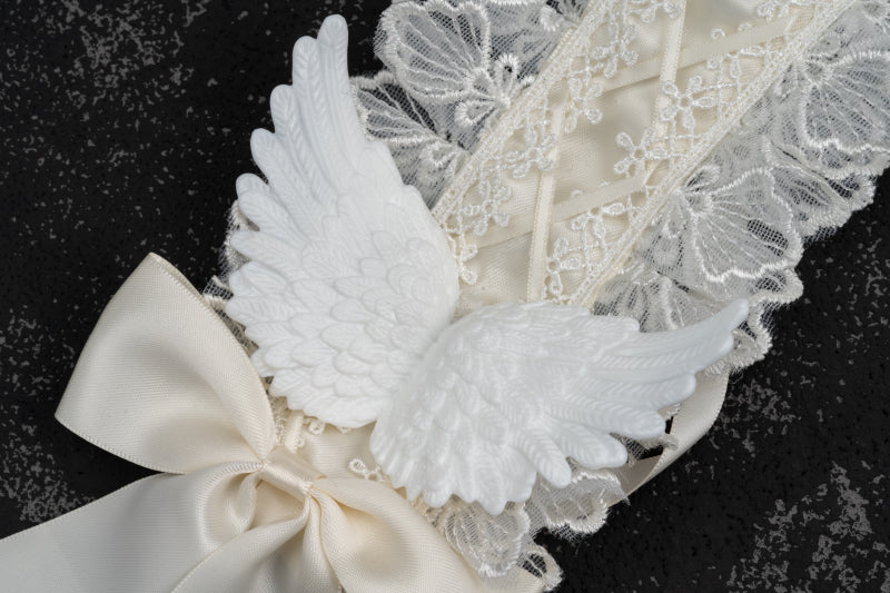 Strange Sugar - Gothic Lolita White Lace Angel Wings Hairband