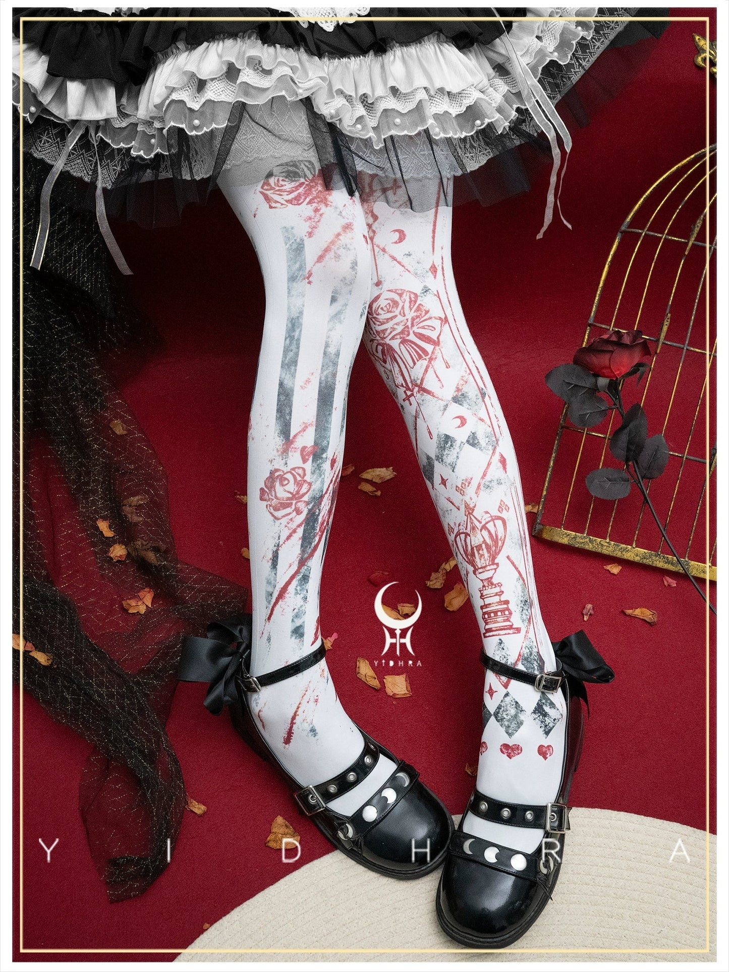 Yidhra - Rose Printed Gothic Lolita Pantyhose