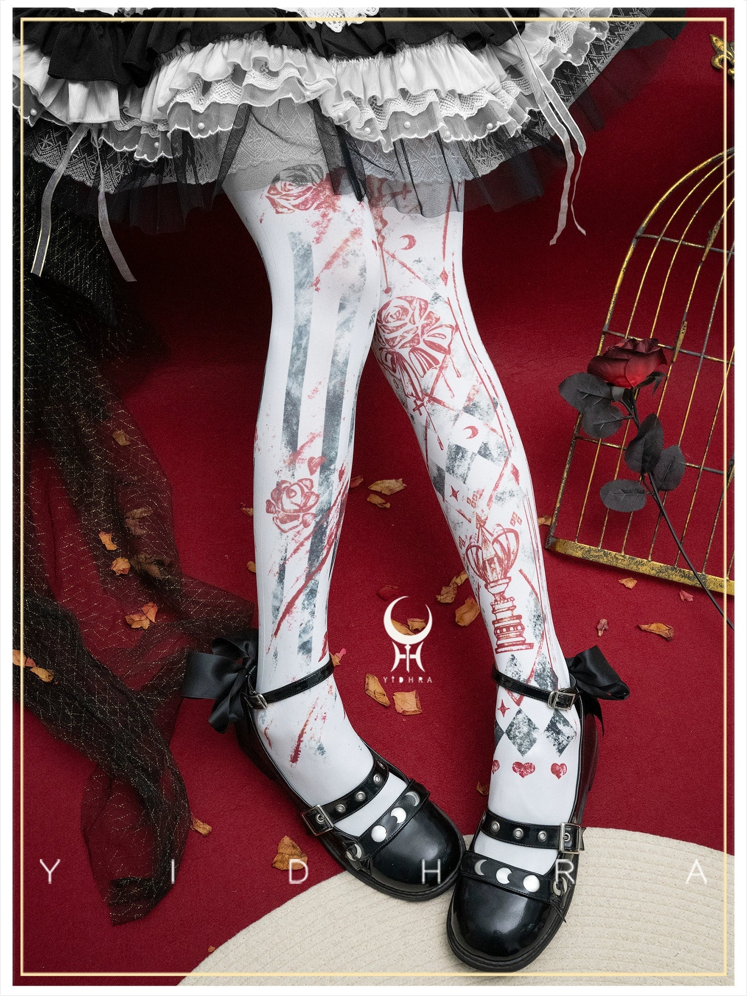 Yidhra - Rose Printed Gothic Lolita Pantyhose