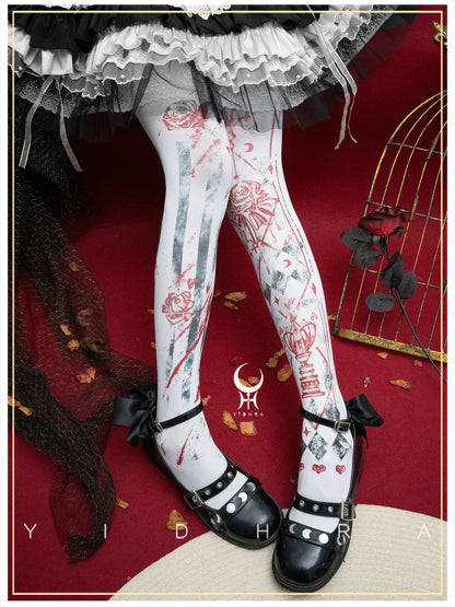Yidhra - Rose Printed Gothic Lolita Pantyhose