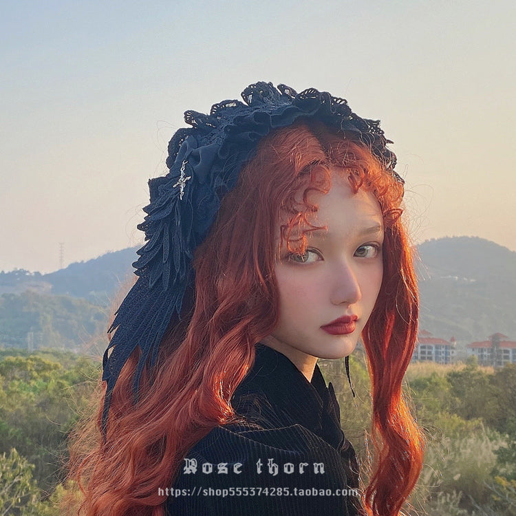 Rose Thorn - Devil Wings - Gothic Lolita Headband with Cross Pendant Custom Clolor