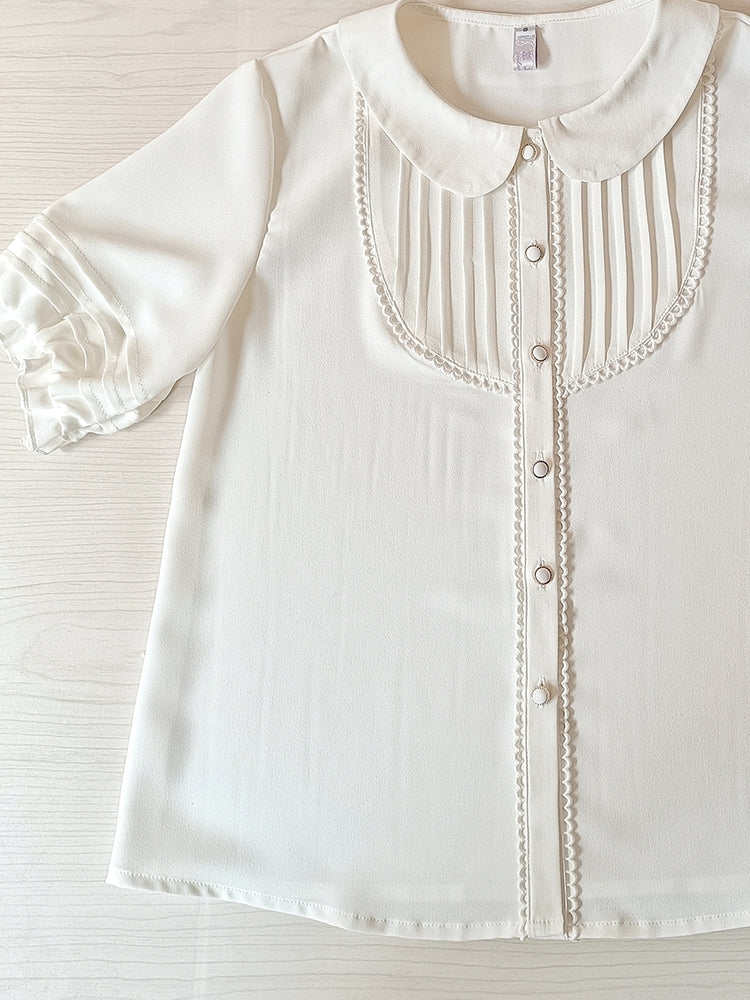 Youlan Lane - Elegant Lolita Chiffon White Short Blouse