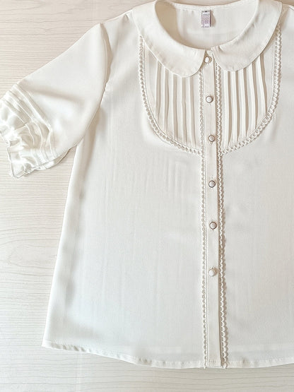 Youlan Lane - Elegant Lolita Chiffon White Short Blouse