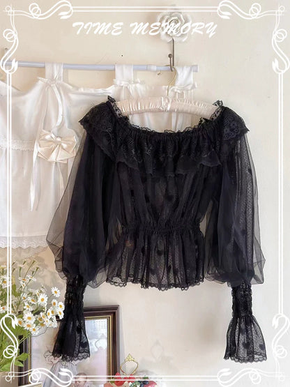 Time Memory - Layered Heart - Sheer Classic Shirt with Mutton Sleeves & Polka Dot