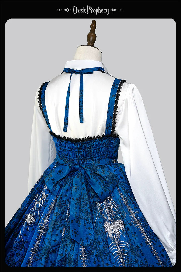 DuskProphecy - Coccyx - Elegant Lolita Dress High Waist Fishbone Print JSK Set