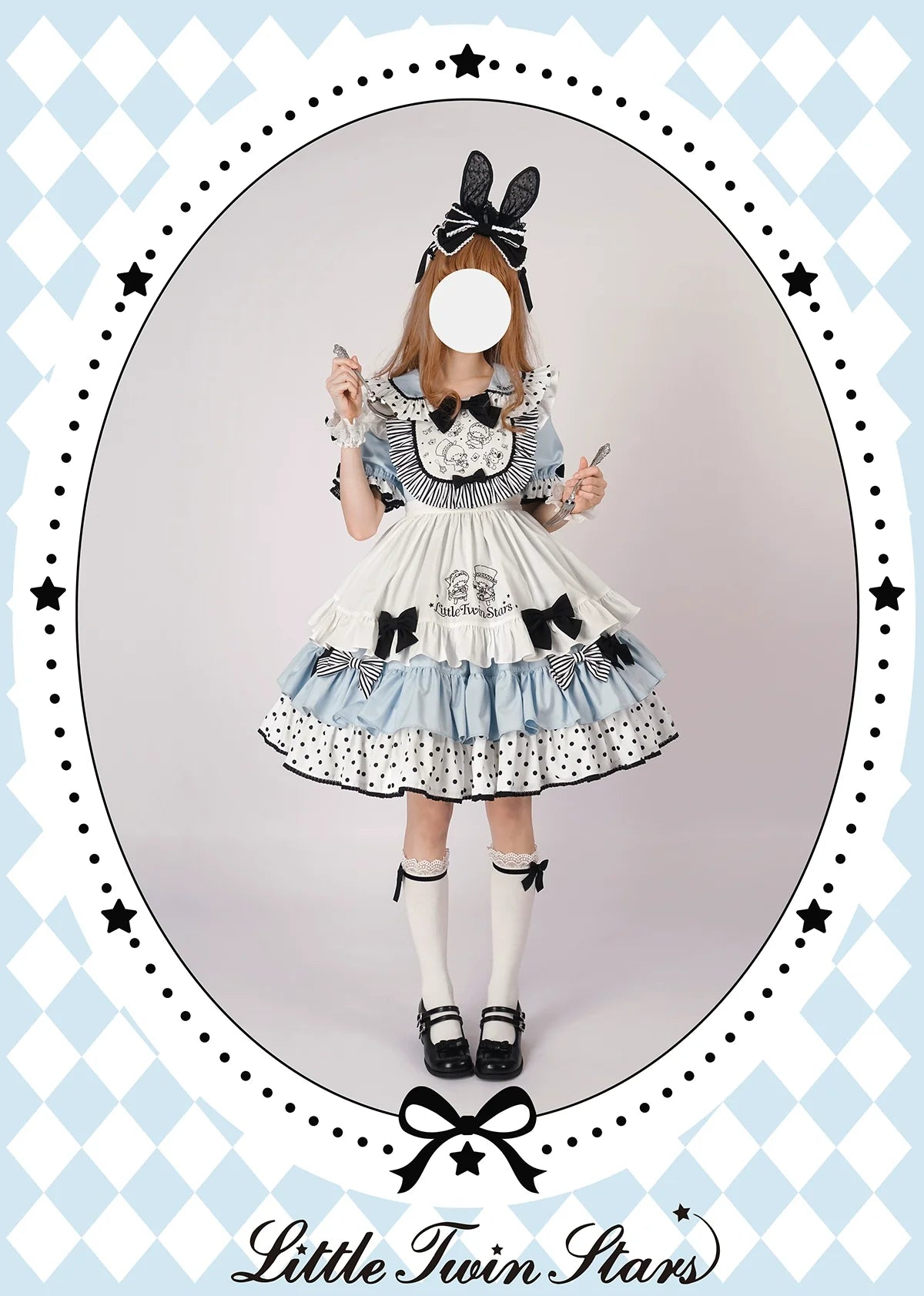 Vcastle - Sweet Lolita OP Dress Splicing Sleeve Apron Dot Print Dress