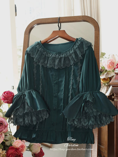 Tiny Garden - Summer Breeze 2.0 - Vintage Lolita Shirt Round Ruffled Collar/Princess Sleeves