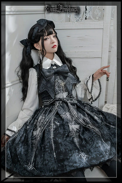 DuskProphecy - Coccyx - Elegant Lolita Dress High Waist Fishbone Print JSK Set
