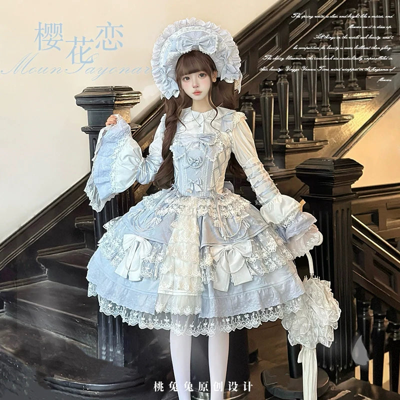 Peach Bunny - Sakura Love - Gorgeous Doll-like Lolita Dress Suit, Tiered Skirt
