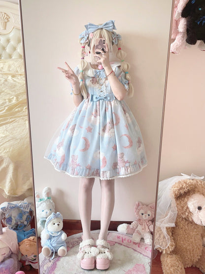 Polaris Lolita - Starry Wish Bear 2.0 - Kawaii Lolita OP Dress with Short Puffy Sleeves