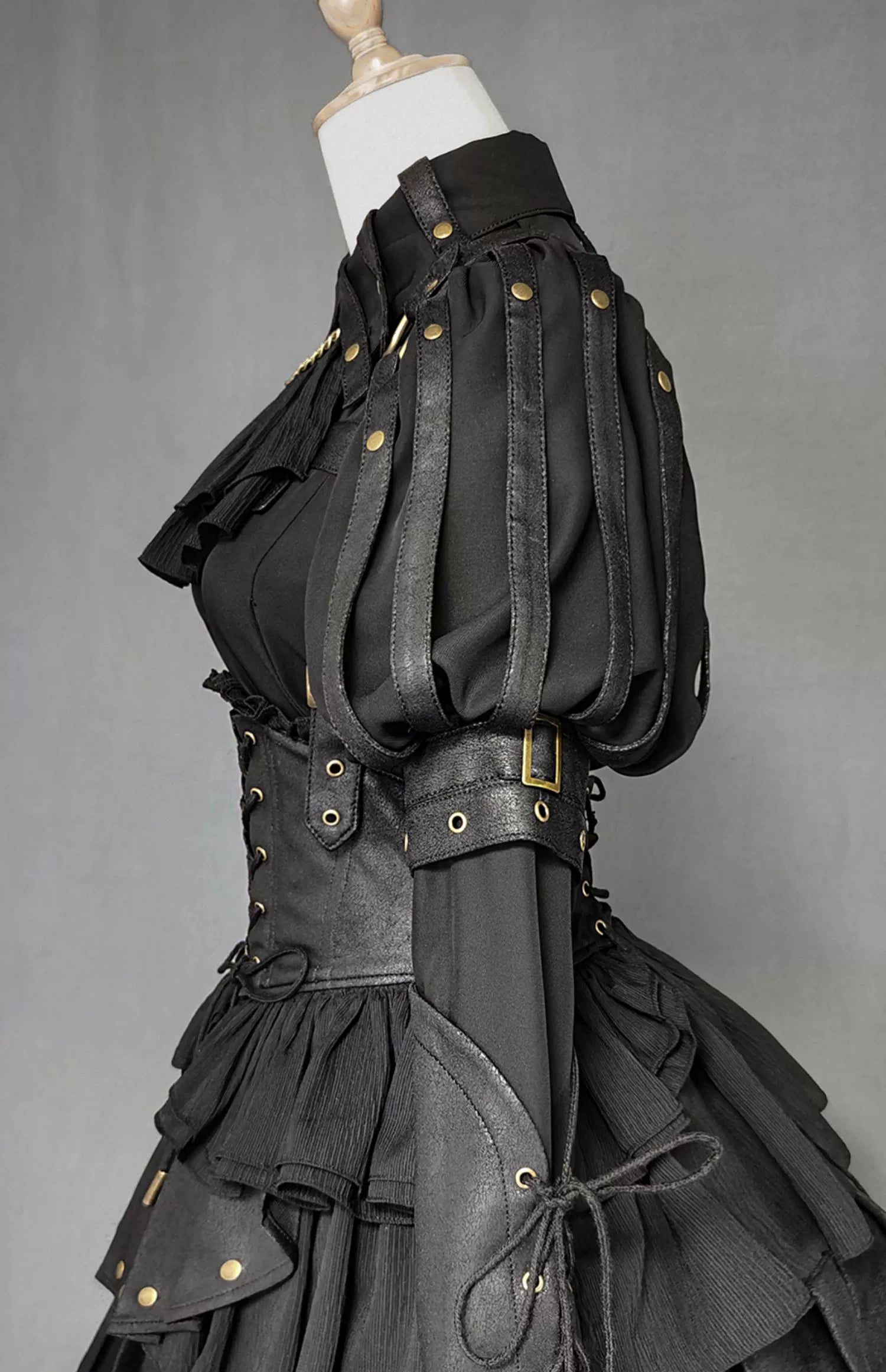 FOXTROT - Black Mist Beloved - Corset Gothic Lolita SK, Shirt, Faux Leather Cage Overlay