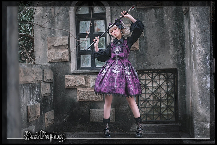DuskProphecy - Coccyx - Elegant Lolita Dress High Waist Fishbone Print JSK Set