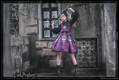 DuskProphecy - Coccyx - Elegant Lolita Dress High Waist Fishbone Print JSK Set