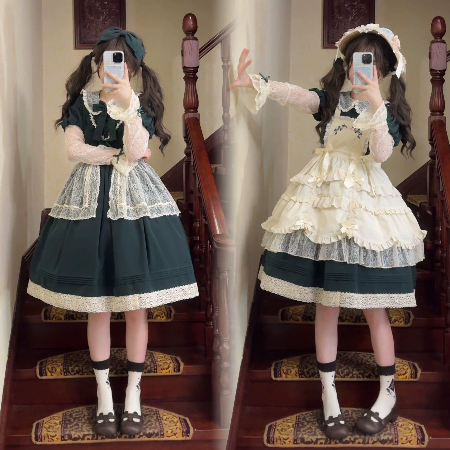 Uncle's Workshop - Mist among Flowers - Sweet Lolita OP Ruffles Lolita Apron and KC