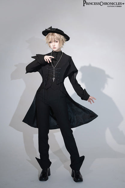 Princess Chronicles - Yan Ye - Ouji Lolita Black Shirt, Irregular Hem