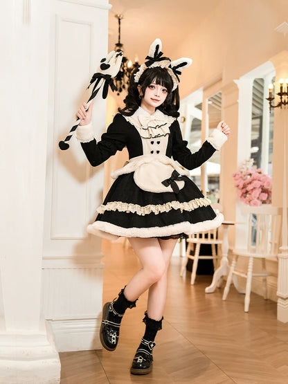 With PUJI - Rabbit&Alice - Sweet Twin Lolita OP Dress Doll Apron Dress Set