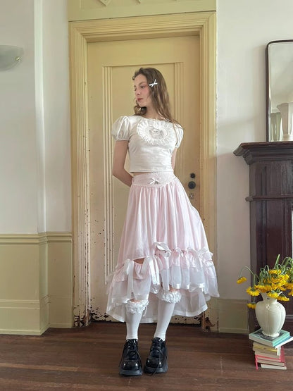 Ribbon lace splicing long skirt【s0000008726】