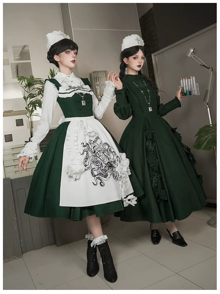 With PUJI - Letter and Poetry ﾂｷ Abyss Clinic - Gothic Lolita Green Dress Set
