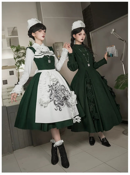With PUJI - Letter and Poetry ﾂｷ Abyss Clinic - Gothic Lolita Green Dress Set