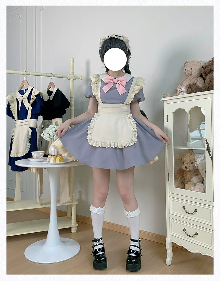 With PUJI - KissKiss - Maid Lolita OP Dress Pleated Lace Multicolor Dress