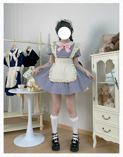 With PUJI - KissKiss - Maid Lolita OP Dress Pleated Lace Multicolor Dress