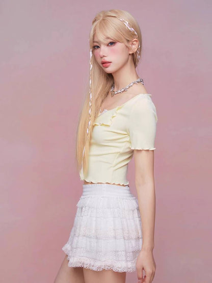 Summer lace slim top【s0000008937】