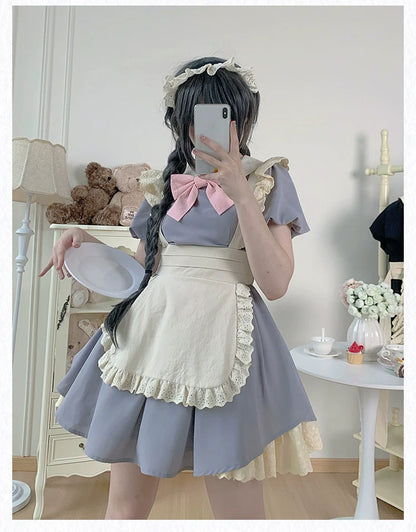 With PUJI - KissKiss - Maid Lolita OP Dress Pleated Lace Multicolor Dress