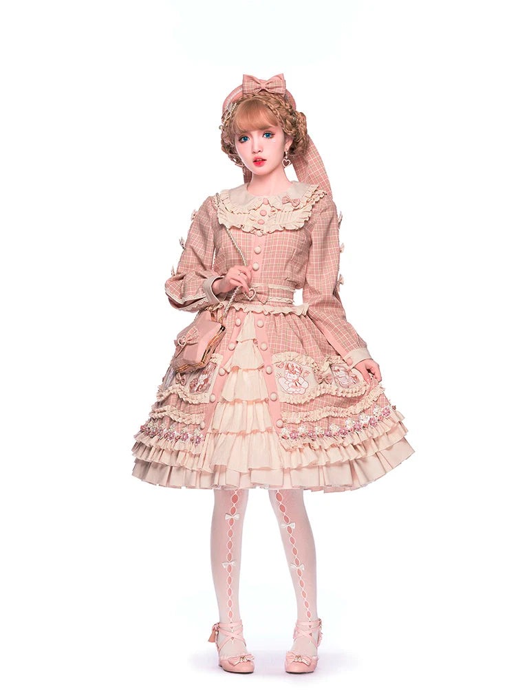 Youpairui - Helford - Sweet Coordinated Lolita Suit Pink Plaid Lolita SK Set