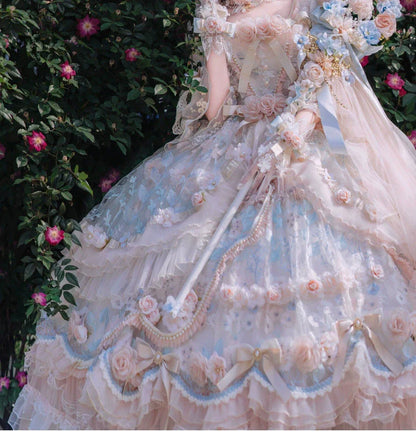 Cat Fairy - Rose Banquet - Wedding Lolita OP Dress Chiffon Princess Tea Party Dress