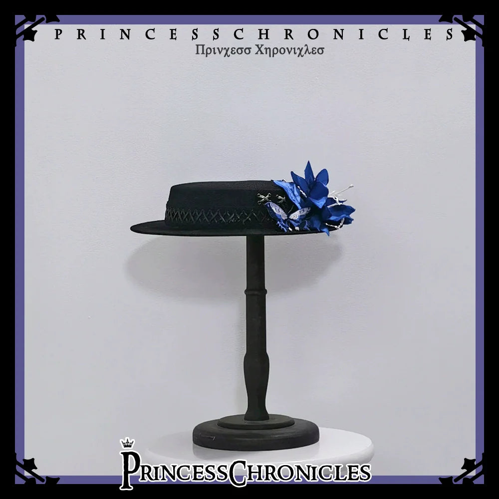Princess Chronicles - Crimson Ash Zero - Gothic Lolita Hat Handmade Black Flat Cap Top Hat
