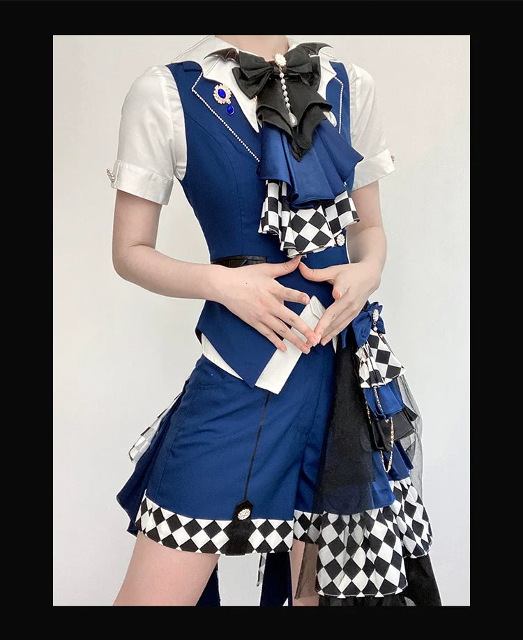 Forest Fluorescent Carps - The Judge's Game - Dark Blue Ouji Lolita Tailored Vest, Shorts Outfit