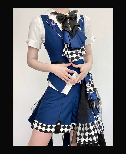 Forest Fluorescent Carps - The Judge's Game - Dark Blue Ouji Lolita Tailored Vest, Shorts Outfit