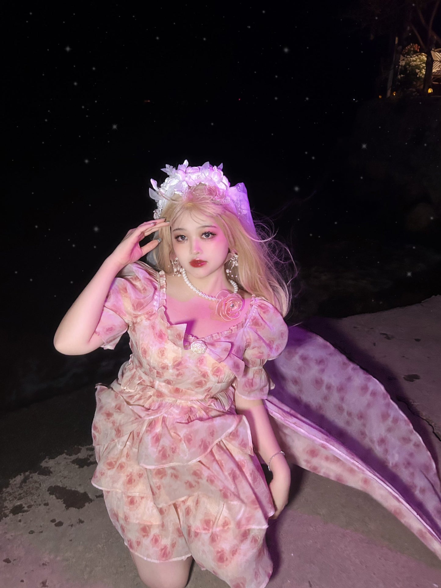 Yingtang - Berlin Rose - Plus Size Lolita Dress Puffy Trailing Floral Print