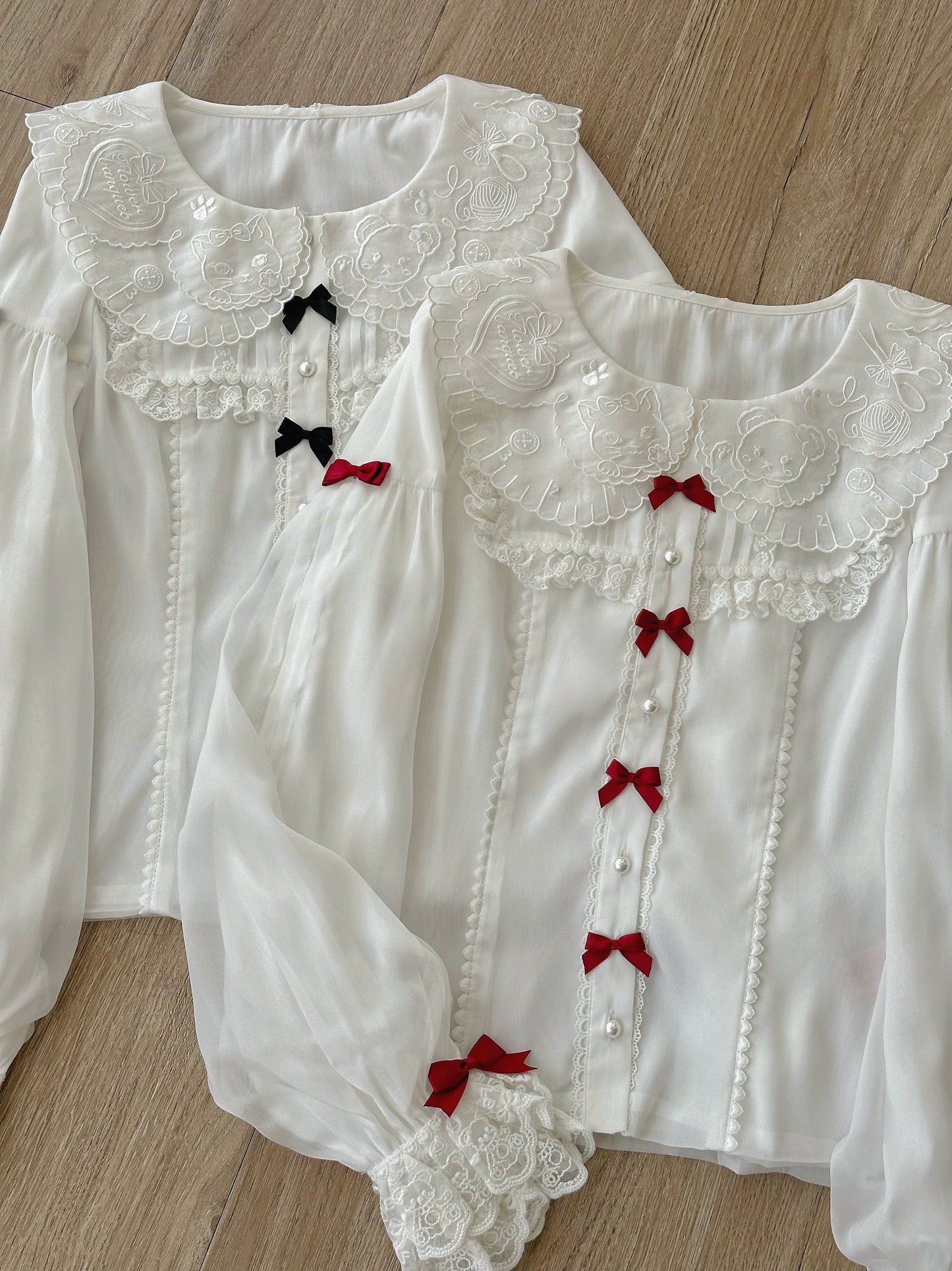 Flower Banquet - Sweet Lolita Blouse Embroidered Shirt with Long Sleeve
