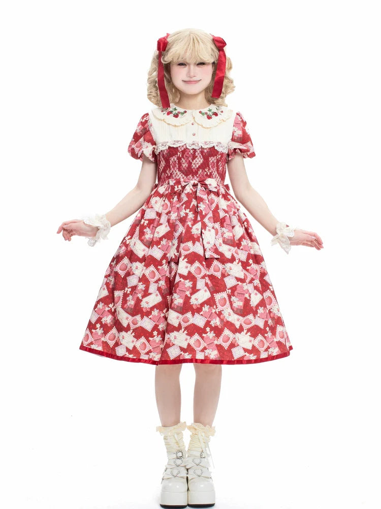 Strawberry Witch - Kawaii Lolita OP Dress, Strawberry Print