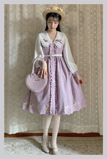 EESSILY - Window Rose - Classic Lolita OP Front Buttoned Embroidery Lolita Dress