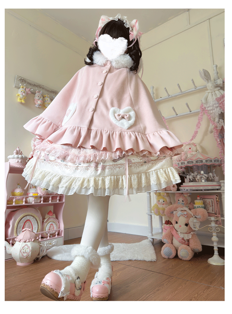 ZhiJinYuan - Winter Kawaii Lolita Cape with Bunny Ear Hood
