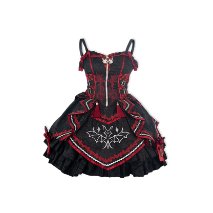 OCELOT - Dark Bat Motion - Gothic Lolita JSK Black Red Goth Jumper Dress