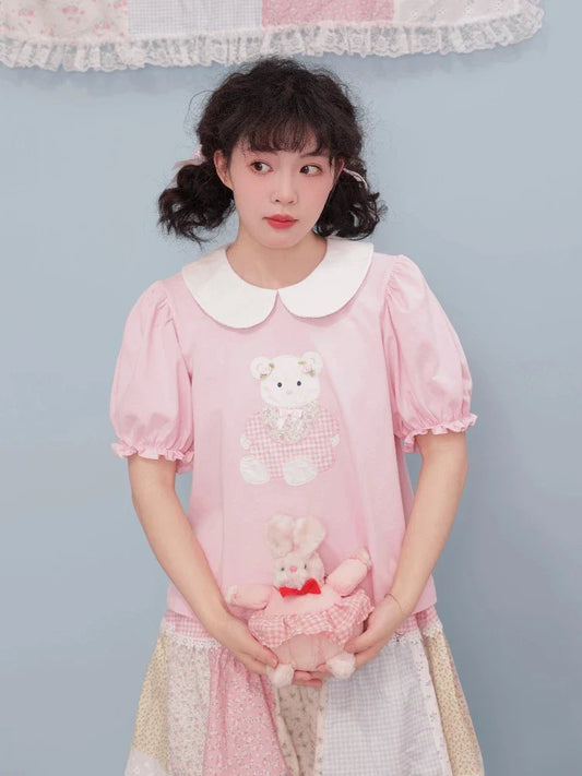 Pink short sleeve babydoll shirt【s0000008441】