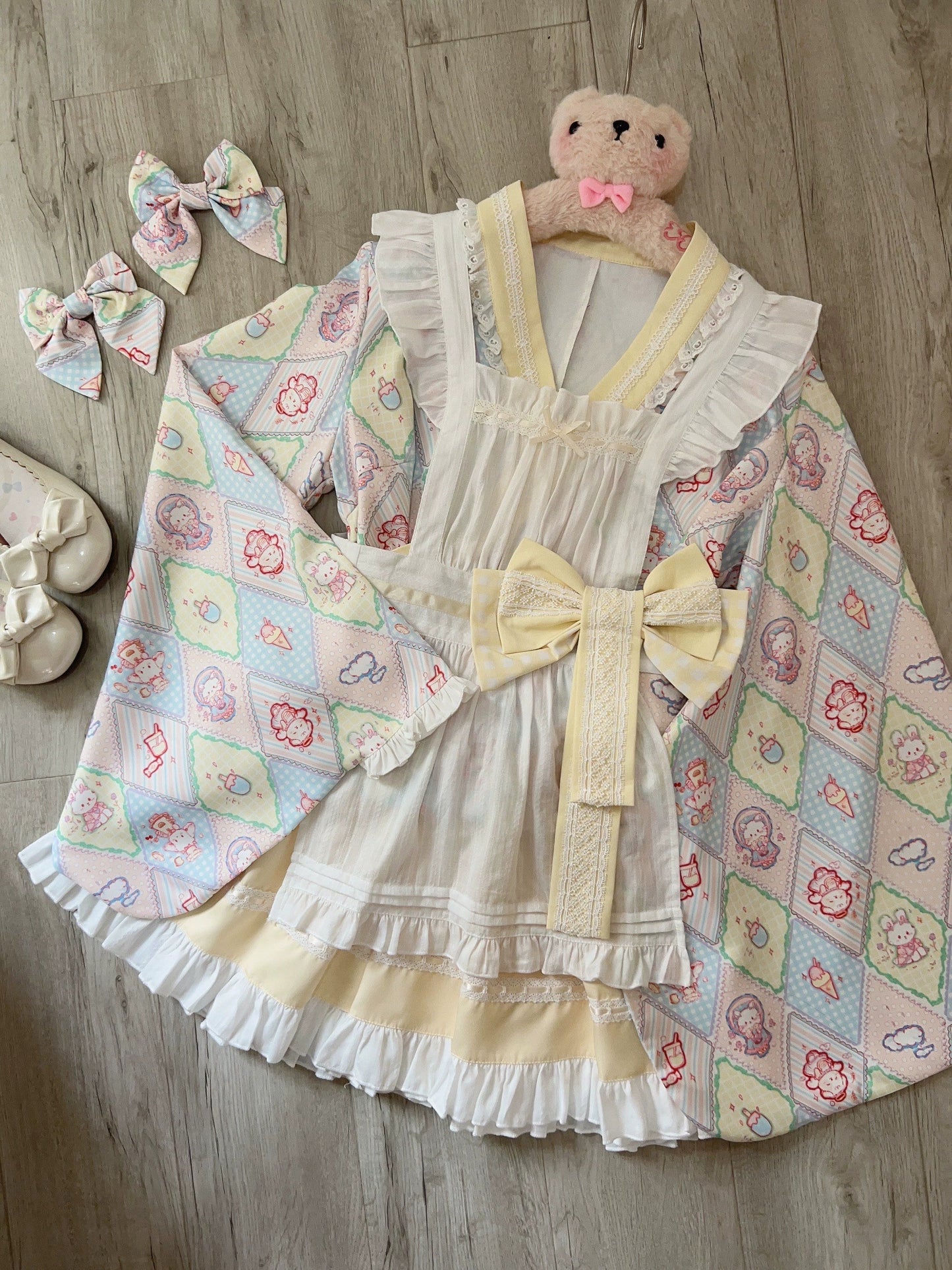 Sugar Girl - Showa Sweetness - Maid Wa Lolita Skirt Set Cute Summer Lolita Bow Apron