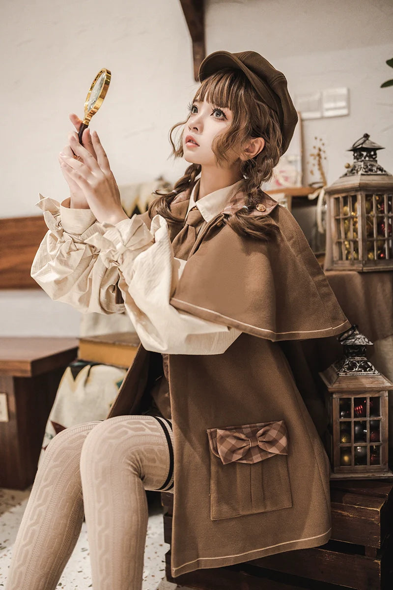Piggy Bun - Detective Goose - Autumn Winter Lolita Cape Retro Cute Woolen Lolita Coat