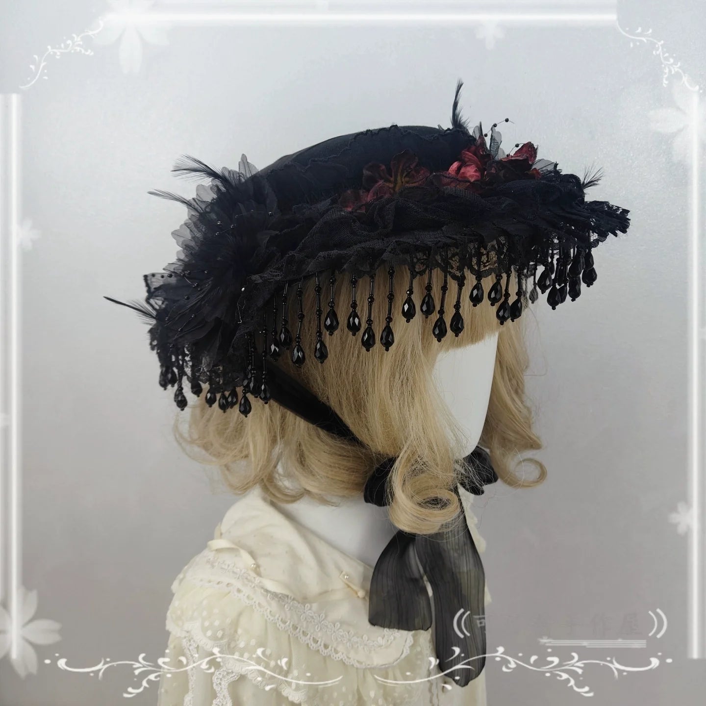 Cocoa Jam - Gothic Lolita Flat Hat, With Ribbon Ties
