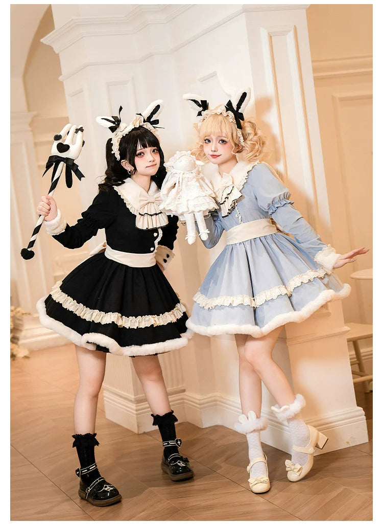 With PUJI - Rabbit&Alice - Sweet Twin Lolita OP Dress Doll Apron Dress Set