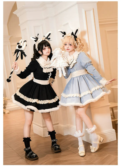 With PUJI - Rabbit&Alice - Sweet Twin Lolita OP Dress Doll Apron Dress Set