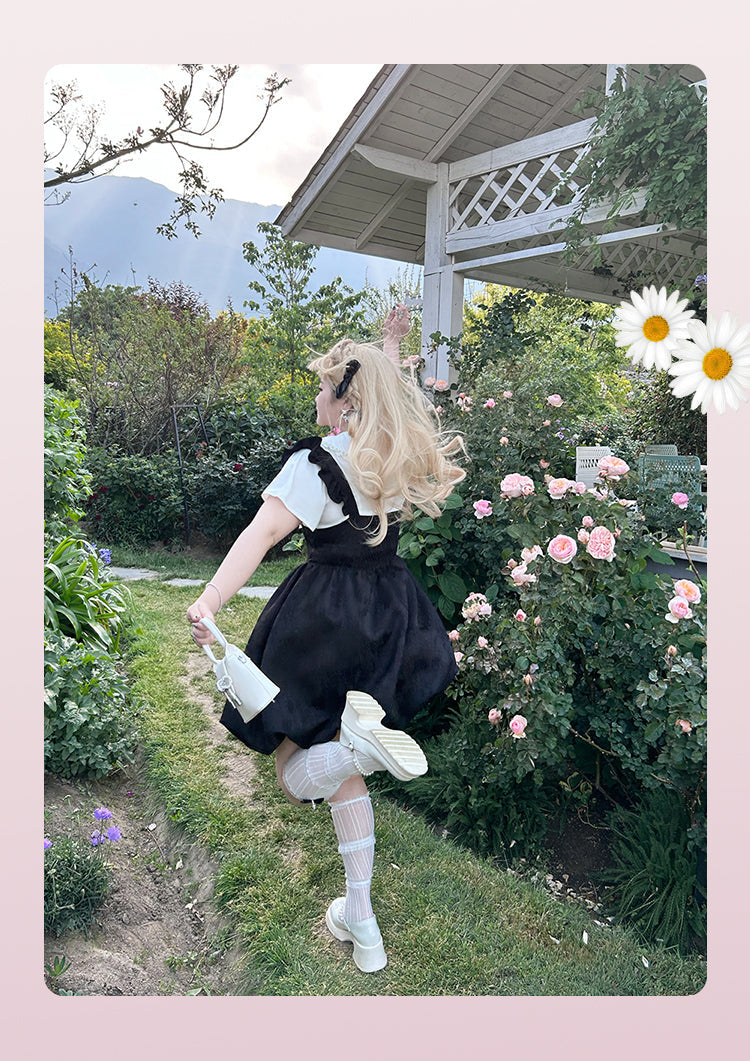 Yingtang - Plus Size Lolita Dress Set Short Sleeve Shirt