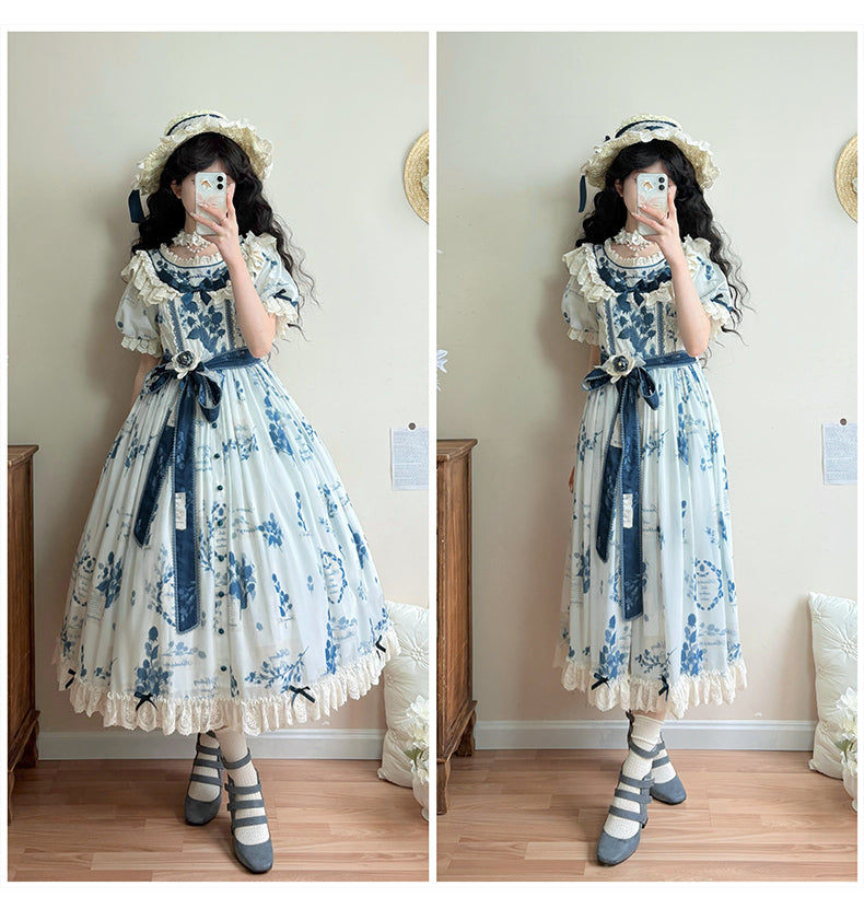 NanShengGe - Mulberry Poem - Country Lolita Printed Dress with Cardigan Set