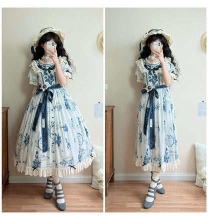 NanShengGe - Mulberry Poem - Country Lolita Printed Dress with Cardigan Set