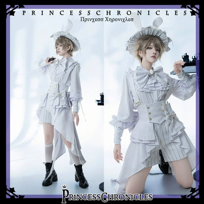 Princess Chronicles - Rabbit Theater White Moonlight - Ouji Lolita Shorts Set, Rabbit Hat
