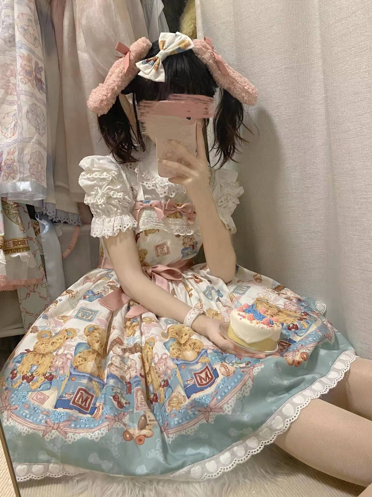 Walnut Museum - Toy Anniversary - Kawaii Lolita Dress Suit Bear Print JSK and Salopette